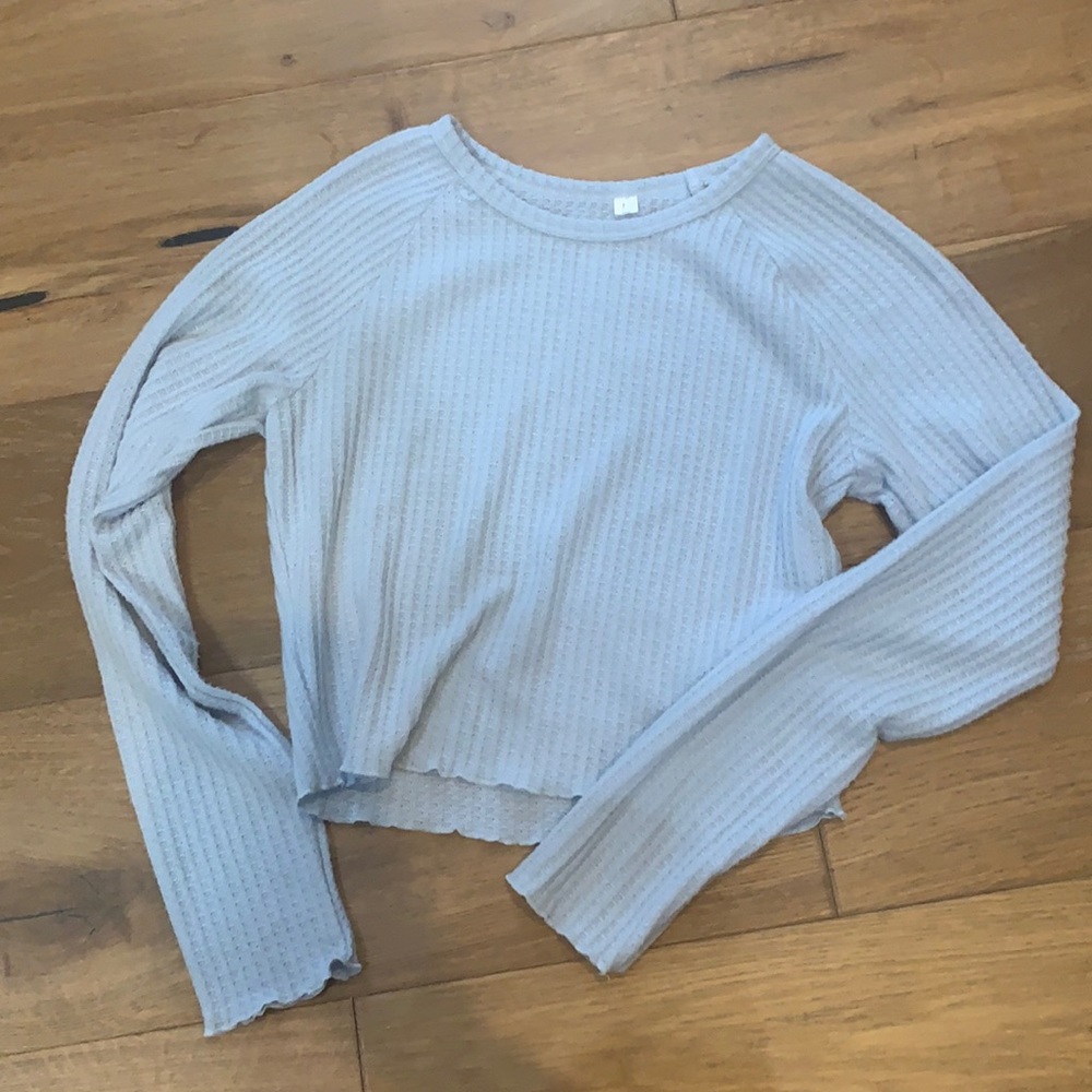Light blue Waffle Knit Cropped long sleeve